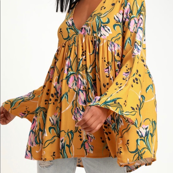 🆕 Free People yellow floral print tunic - Picture 5 of 5